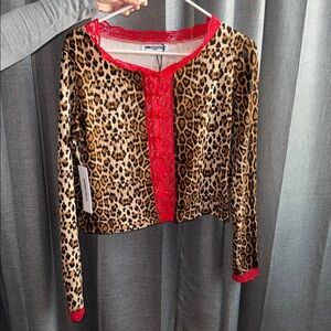 Princess Polly Leopard Print Long Sleeve Top with Red Accents